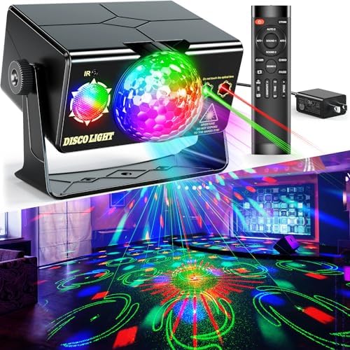 Party Lights Dj Disco Light Disco Ball Stage Strobe Lights LED Projector Sound Activated with Remote Control for Parties Xmas Club Bar Gift Birthday Rave Christmas Home Room Decoration