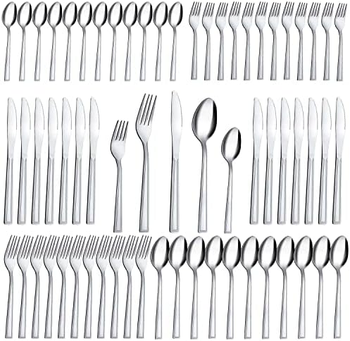 Silverware Set, Hunnycook 60-piece Silverware Set for 12, Stainless Steel Flatware Set, Include Fork Knife Spoon Set, Mirror Polished, Dishwasher Safe, Cutlery Set for Home Kitchen Restaurant