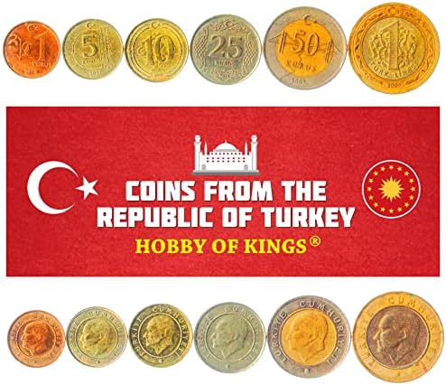 6 Coins from Turkey | Turkish Coin Set Collection 1 5 10 25 50 Kurus 1 Lira | Circulated 2009-2022 | Mustafa Kemal Atatürk | Bosphorus Bridge | Snowdrop | Crescent and Star