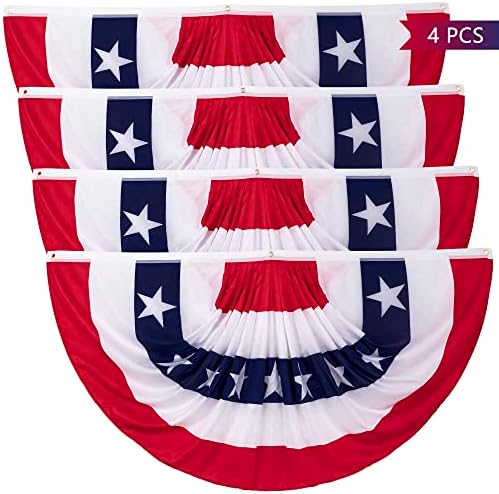 3 x 6 Ft Bunting Flags, Large Patriotic USA Pleated Fan Flags, 4th of July Decorations Bunting Banner Half Fan Flag for Independence Day Memorial Day Outdoor Home Door Yard Decor (Set of 4)