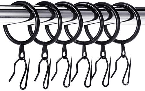 Hotop 30 Pieces Metal Drapery Curtain Rings and 30 Pieces Hanging Metal Curtain Drapery Pin Hooks for Window Door Shower(42 mm,Black)