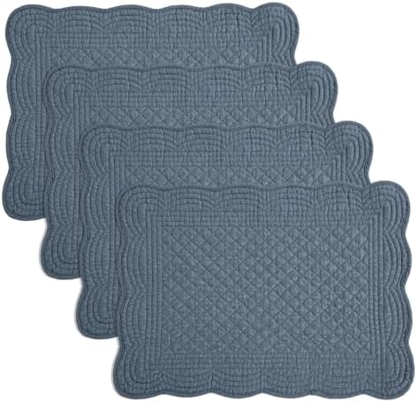 HOMBYS Quilted Placemats Set of 4 Washable-Rectangular Placemats for Kitchen Table-100% Cotton Fabric Rectangular Table Mats-Cotton, (Navy Blue)