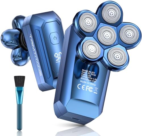 6D Head Shaver for Bald Men - Detachable Wet/Dry Razor, IPX7 Waterproof USB Rechargeable Rotary Shaver, Gift for Him