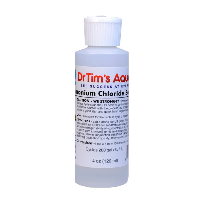 DrTim’s Aquatics Ammonium Chloride Solution – 4oz – for Fishless Cycling in Freshwater & Saltwater Aquariums – Treats 200 Gallons