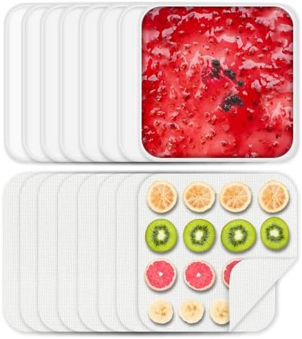8 Pcs Silicone Food Dehydrator-Trays with Edge, 8 Pcs Mesh Dryer Mats,Reusable Non Stick Silicone Dehydrator Sheets (11x 11in) for Liquids,Fruit Leather,Herbs,Meat and Yogurt
