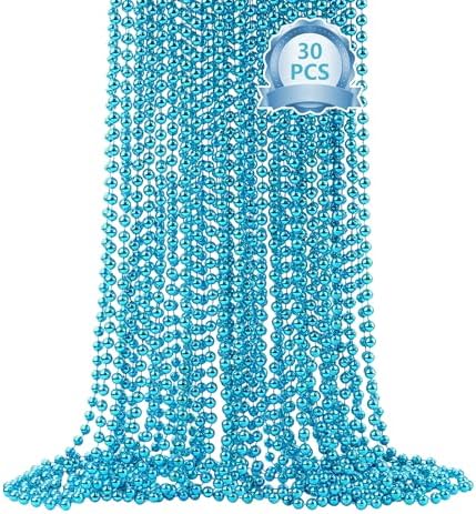 30 PCS Teal Bead Necklace, Teal Mardi Gras Beads, Turquoise Party Beads Necklaces Bulk Round Beaded Necklaces for Mardi Gras, Christmas, School Spirit Day Party Favors