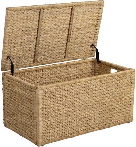 eHemco Heavy-duty Water Hyacinth Wicker Storage Trunk with Metal Frame, 36 by 20 by 18.5 Inches, Natural