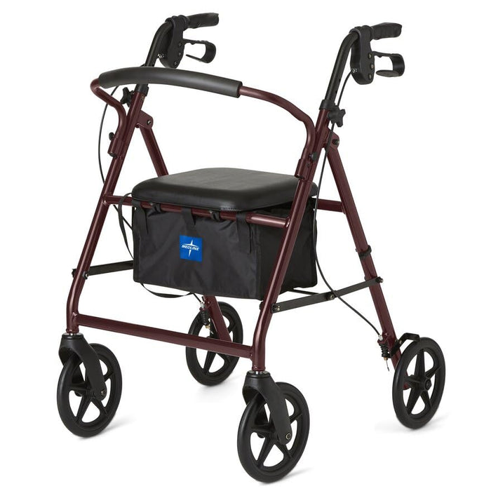 Medline Lightweight Aluminum Rollator Walker for Adult Mobility Impairment, Burgundy, 300 lb. Weight Capacity, 8" Wheels, Foldable, Adjustable Handles, Walker for Seniors
