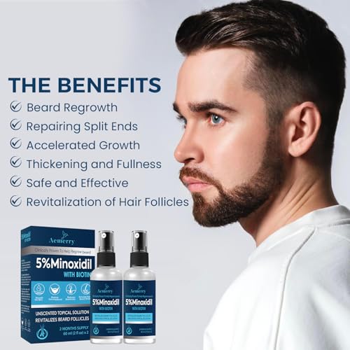Minoxidil Beard Growth Oil, 5% Minoxidil Hair Growth Kit, 5% Minoxidil for Men Beard Growth Spray Infused with Bitoin, Extra Strength Beard Growth Serum to Increase Thickness and Volume Faster