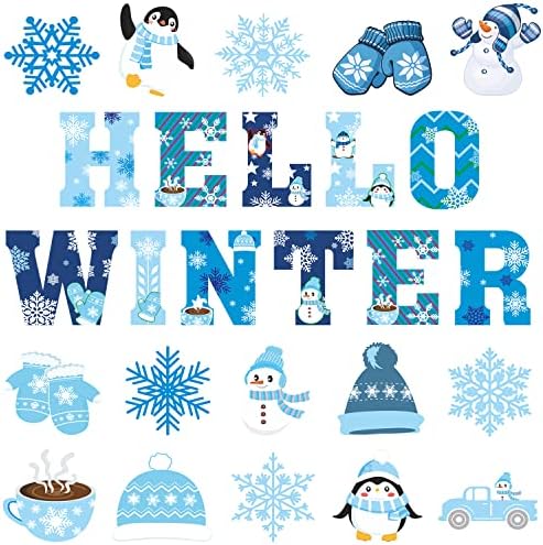 52 Pieces Winter Cutouts Classroom Bulletin Border Decoration Snowflake Penguin Snowman Colorful Christmas Winter Theme Party Decorations Supplies for Winter Christmas Classroom Home Decor