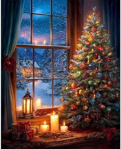 xackcme Christmas Tree Paint by Numbers for Adults, Christmas Paint by Number on Canvas Without Frame, DIY Xmas Oil Painting for Gift Home Wall Decor (16x20 inch)