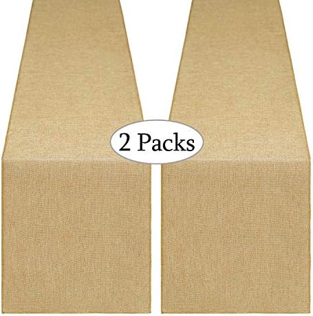 B-COOL 2 Pieces Burlap Table Runners 13x108 Inch Rustic Boho Table Runner Dresser Cover for Farmhouse Macrame Jute Fabric Thanksgiving Party Home Dining Decorations Khaki