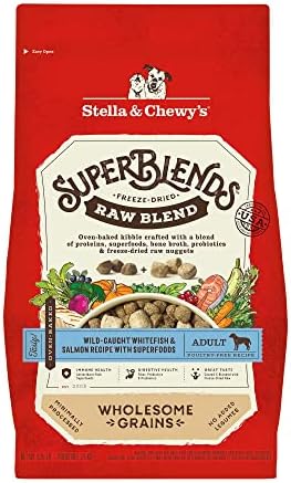 Stella & Chewy's SuperBlends Raw Blend Wholesome Grains Wild-Caught Whitefish & Salmon Recipe with Superfoods, 3.25 lb. Bag