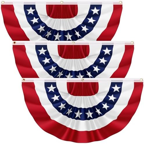3Pack 2X4FT American Pleated Fan Flag, USA Patriotic Half Fan Bunting Flag, 4th of July Decorations Flags, Red White and Blue Independence Day Decor Indoor Outdoor