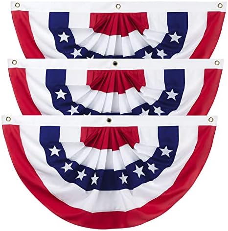 2 x 4 Ft American Pleated Fan Flag, USA Patriotic Half Fan Bunting Flag, Decoration Flags (red-3pcs)