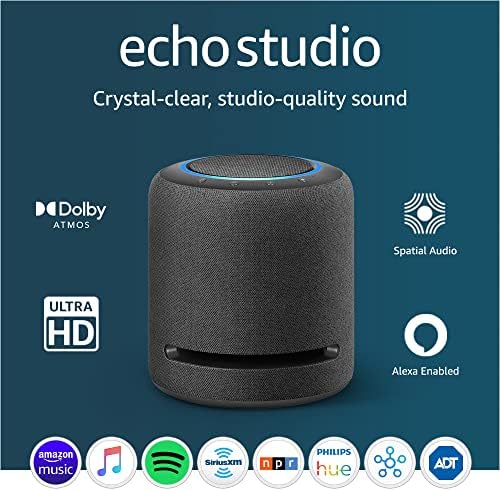 Amazon Echo Studio (newest model), Our best-sounding Alexa speaker, Perfect for living rooms, family rooms, and other large spaces, Charcoal
