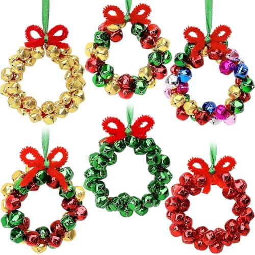 Christmas Crafts for Adults,6 Sets Christmas Beaded Ornament Kit to Make,Jingle Bell Wreath Ornament,DIY Xmax Tree Kits Holiday Tree Decorations Party Supplies