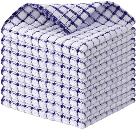 Kitinjoy Cotton 8 Pack Terry Kitchen Dish Cloths, 12 x 12 Inches Super Soft and Absorbent Dish Rags, Quick Drying Dish Towels for Washing Dishes, Blue