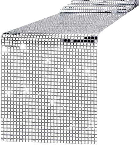 3 Packs 12 x 108 Inches Disco Party Table Runner Mirror Silver Foil Table Runner Glitter Table Cover Sparkle Sequin Tablecloth for 70s 80s Disco Dance Party Wedding Bachelorette Home Table Decorations