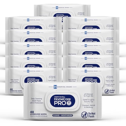 Homecare Pro Oversized Daily Cleansing Adult Wipes With 6 Moisturizers Wet Cleansing, Rinse Free, Bathing Wipes, Hospital Grade pH Balanced for Fragile Skin - | 48 Count XL |- 12 Pack