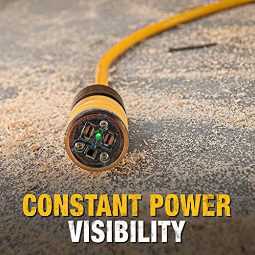 DEWALT 50 Foot 12/3 SJTW Click-to-Lock Lighted Extension Cord - Heavy Duty Outdoor, Waterproof, Weatherproof, Heat & Corrosion Resistant Industrial Strength Light Up Prong Outlet Plug Power Cord