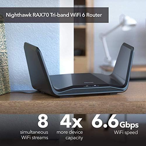Netgear RAX70-100NAR Nighthawk AX6600 Tri-Band WIFI 6 Router (Renewed)