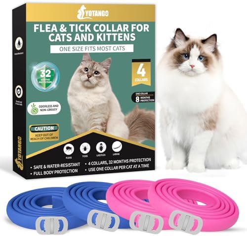 4 Pack Flea Collar for Cats, 32 Months Flea and Tick Prevention for Cats, Waterproof Cat Flea Collar, Natural Cat Flea and Tick Treatment, Adjustable Flea and Tick Collar for Cats Kittens(Blue&Pink)