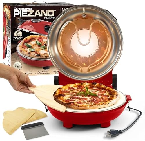 PIEZANO Crispy Crust Pizza Oven by Granitestone – 12 Inch Electric Pizza Oven Indoor Countertop Maker with Ceramic Stone Heats up to 800˚F for Delicious Stone Baked Pizzeria Style Pizza at Home