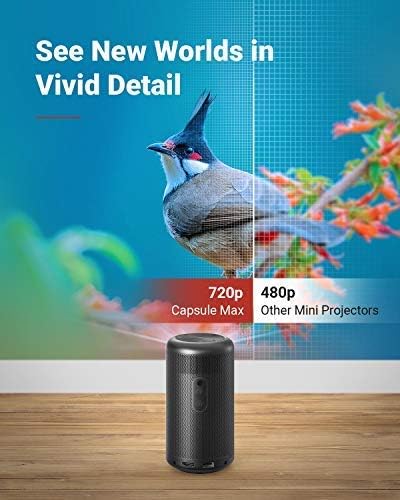 Anker Nebula Capsule Max, Pint-Sized Wi-Fi Mini 200 ANSI Lumen Portable movie Projector, 8W Speaker, 100 Inch Picture, 4-Hour Video Playtime, Outdoor Projector (Renewed)