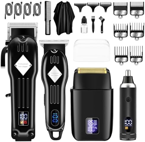 Professional Hair Clippers and Trimmer Set for Men, Beard Trimmer & Foil Shaver & Nose Trimmer Kit, Cordless Mens Clippers and Grooming Kit for Hair Cutting, Beard Styling, Home, Barber