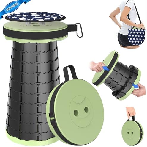 Upgraded Collapsible Stool for Adults Portable Chair with Cushion Lightweight Folding Telescopic Stool Anti-slip&More Sturdy Telescoping Foldable Seat for Camping Fishing Hiking BBQ with Bag&Carabiner