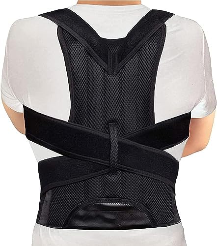 Posture Corrector for Women and Men, Adjustable Back Straightener Posture Corrector,Upper Lower Back Brace Support Belt for Men Women Body Neck Shoulder Trainer (L, Black)