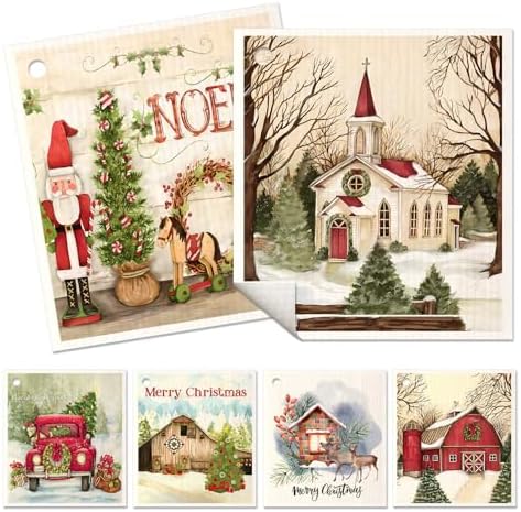 6 Pack Christmas Swedish Dishcloths for Kitchen - Reusable Dish Cloths for Washing Dishes Absorbent Cute Holiday Kitchen Towels Cleaning Sponge, Xmas Theme