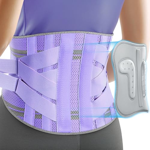 Back Brace for Women, 9X Support System with Upgraded 3D Silicone Pad, Ergonomic Adjustable Lumbar Support for Pain Relief, Sciatica,Purple Size XXL (Waist: 51.2"-62.9")