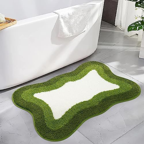 HAOCOO Bath Mats for Bathroom Non Slip, 18x25 inch Green Gradient Irregular Shape Cute Bath Mat, Microfiber Washable Absorbent Carpet Floor Mats for Bathroom Indoor Door Mat Sink Tub Shower