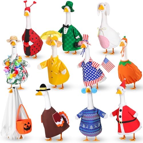 11 Set Holiday Porch Goose Outfits All Seasons Holiday 23" Goose Clothes Summer Fall Halloween Winter Thanksgiving Christmas Statue Costumes for Patio Lawn Garden Outdoor Decor(Boy Style)