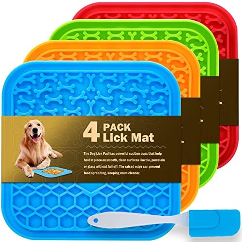4 Pack Lick Mat for Dogs, Dog Slow Feeder Dowl Mat for Bathing Grooming Nailing Trimming, Food-Grade, Non-Toxic, Licking pad for Dogs and Cats, Puzzle Feeding Mat for Pets