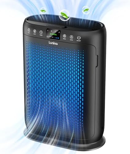Air Purifiers for Home Large Room up to 1740sq.ft, LUNINO H13 HEPA Air Filter with Air Quality Sensors, Aromatherapy Function, Air Cleaner for Smoke, Dust, Dander, Pets Hair, Odor, E-200 Black