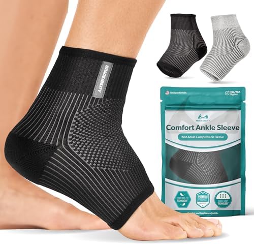 BraceAbility Ankle Compression Sleeve for Sprained Ankle - Achilles Tendonitis Support Sleeve for Swelling Relief, Arthritis, Plantar Fasciitis, Peroneal Foot Brace for Women and Men (Black - S/M)