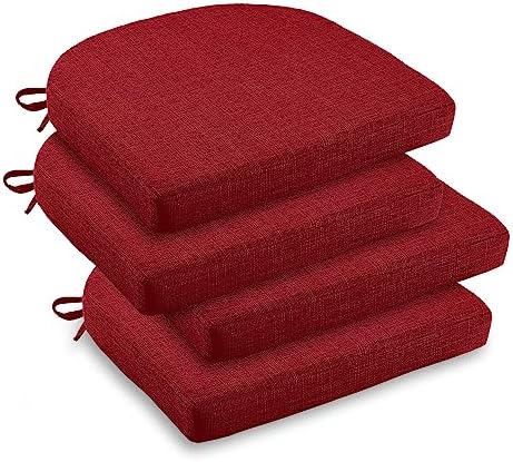 downluxe Indoor Chair Cushions for Dining Chairs, Soft and Comfortable Textured Foam Kitchen Chair Pads with Ties and Non-Slip Backing, 16" x 16" x 2", Red, 4 Pack