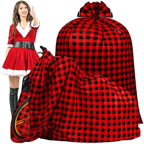 Teling 2 Pcs 80 x 60 in Jumbo Bike Gift Bags Christmas Extra Large Bicycle Plastic Gift Bags for Heavy Large Xmas Present(Red Black)