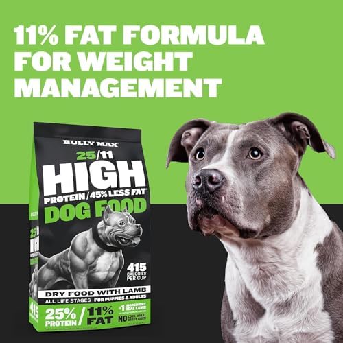 Bully Max 25/11 High Protein & Low Fat Dry Dog Food for Puppies & Adult Dogs - Chicken-Free Lamb Flavor - Natural Puppy Food for All Ages, Small and Large Breeds - 10lbs (2 Bags, 5 lbs Each)