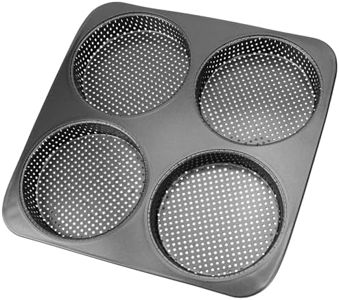 5 Inch Hamburger Bun Pan, Non-Stick Carbon Steel Bread Mold, 4 Cavity Cup Big Baking Pan for Homemade Hamburger Buns, Nonstick & Heat Resistant Burger Bun Mold