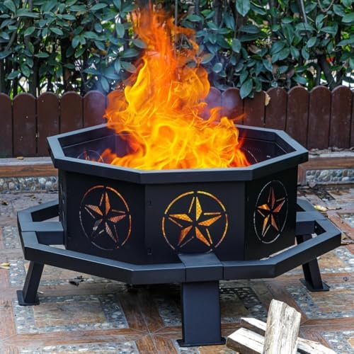 35 Inch Octagonal Outdoor Fire Pit,Wood Burning Fire Pit for Bonfire,Outside,Camping, Backyard, Patio