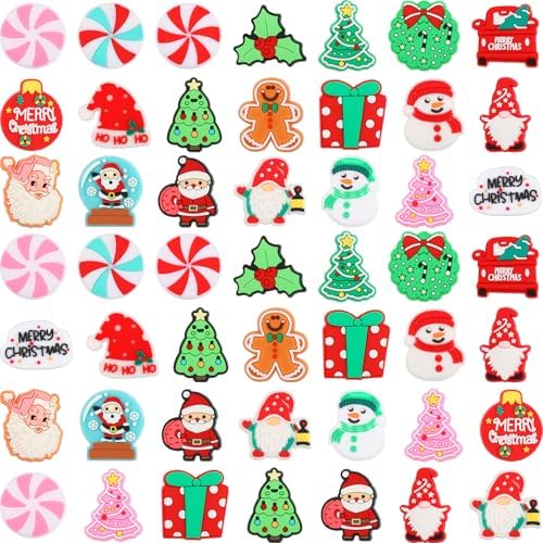48 Pcs Christmas Silicone Focal Beads for Beaded Pens Christmas Silicone Beads Charm Keychain Lanyard Kit for Beadable Items Keychains Bracelet Necklace DIY Jewelry Making