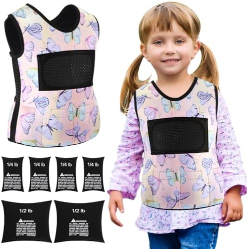 Janmercy Weighted Vest for Kids Boys Adjustable Breathable Girls Compression Vest for Processing Issue(Butterfly,Small)