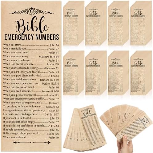 100 Pcs Christian Bible Emergency Numbers Bookmark Christmas Christian Church Gift 2.36 x 6'' Religious Bible Verse Bookmark for Catholic Friend Sunday School Retreat Class(Brown)