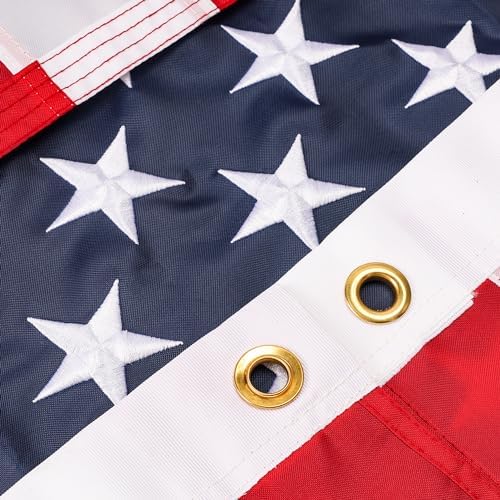 American Flags for Outside 3x5 Ft; American Flags 3x5 Outdoor Heavy Duty. Durable 250D Polyester US flags with Premium Embroidered Stars, Sewn Stripes, Brass Grommets, and Vibrant Colors.
