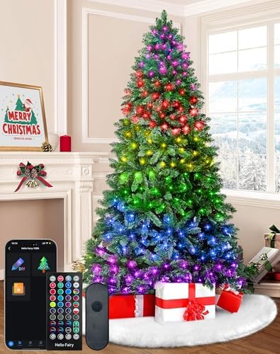 7.5ft Smart Artificial Christmas Tree App Control - 400 RGB LED Lights, Music Sync, Group Control, DIY Colors, 1477 Branch Tips, Timer, Remote Controlled Prelit Tree Easy to Assemble for Home, Party