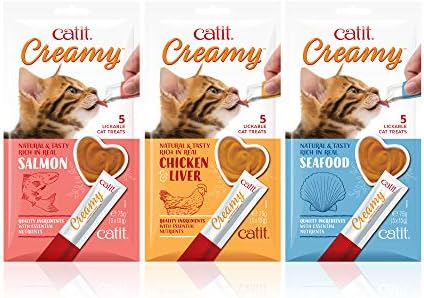 Catit Creamy Lickable Cat Treat, Healthy Cat Treat, Assortment, 15 Count